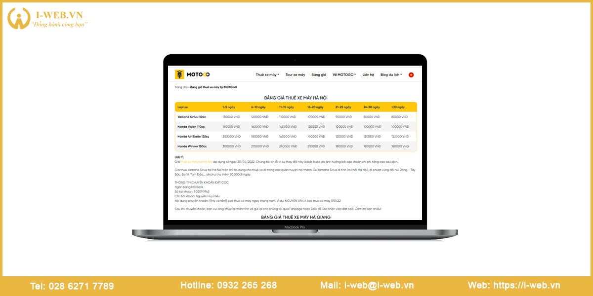 Mẫu website cho thuê xe máy